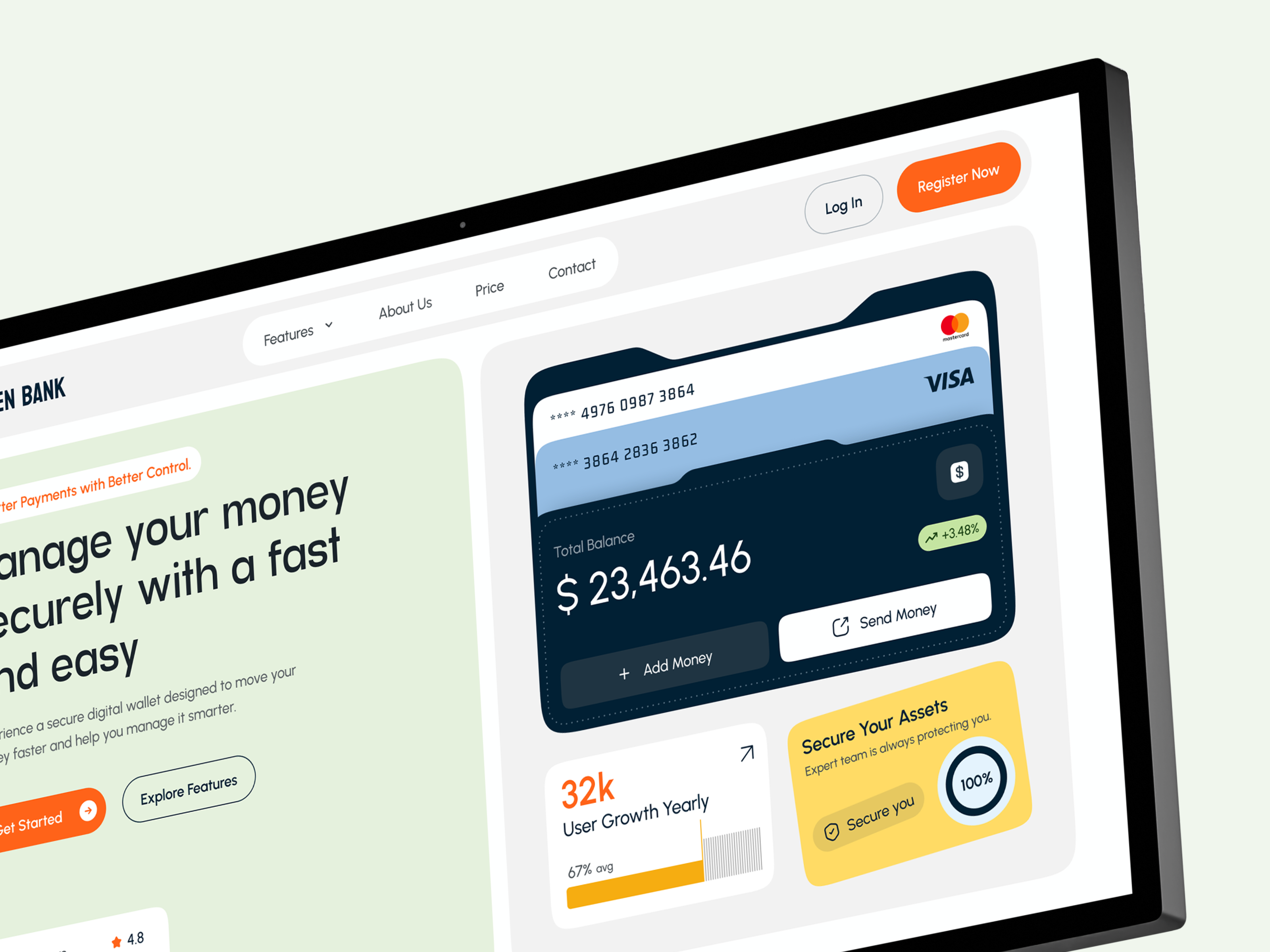 Finance Landing Lage banking landing page digital wallet e banking finance finance website financial landing page fintech landing page online banking uiux wallet landing page wallet website web design