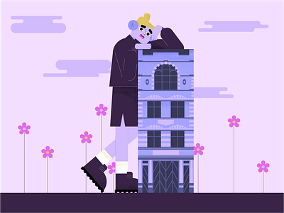 Dreamer in the city architecture building character girl illustration vector