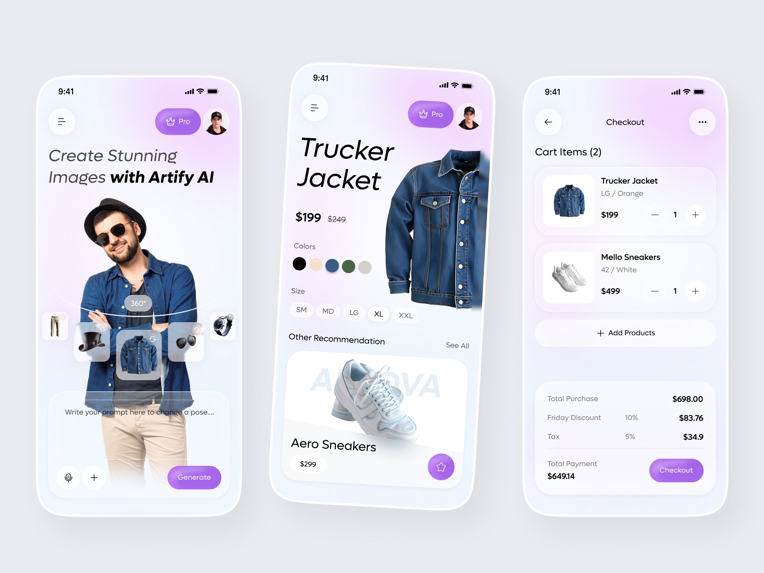 AI Fashion Commerce App — Virtual Try-On & Smart Checkout ai ai fashion ai image generation ai shopping app design artificial intelligence checkout flow clothing app e commerce app fashion app figma ios app mobile app mobile app design product design retail app shopping app ui design ux design virtual try on