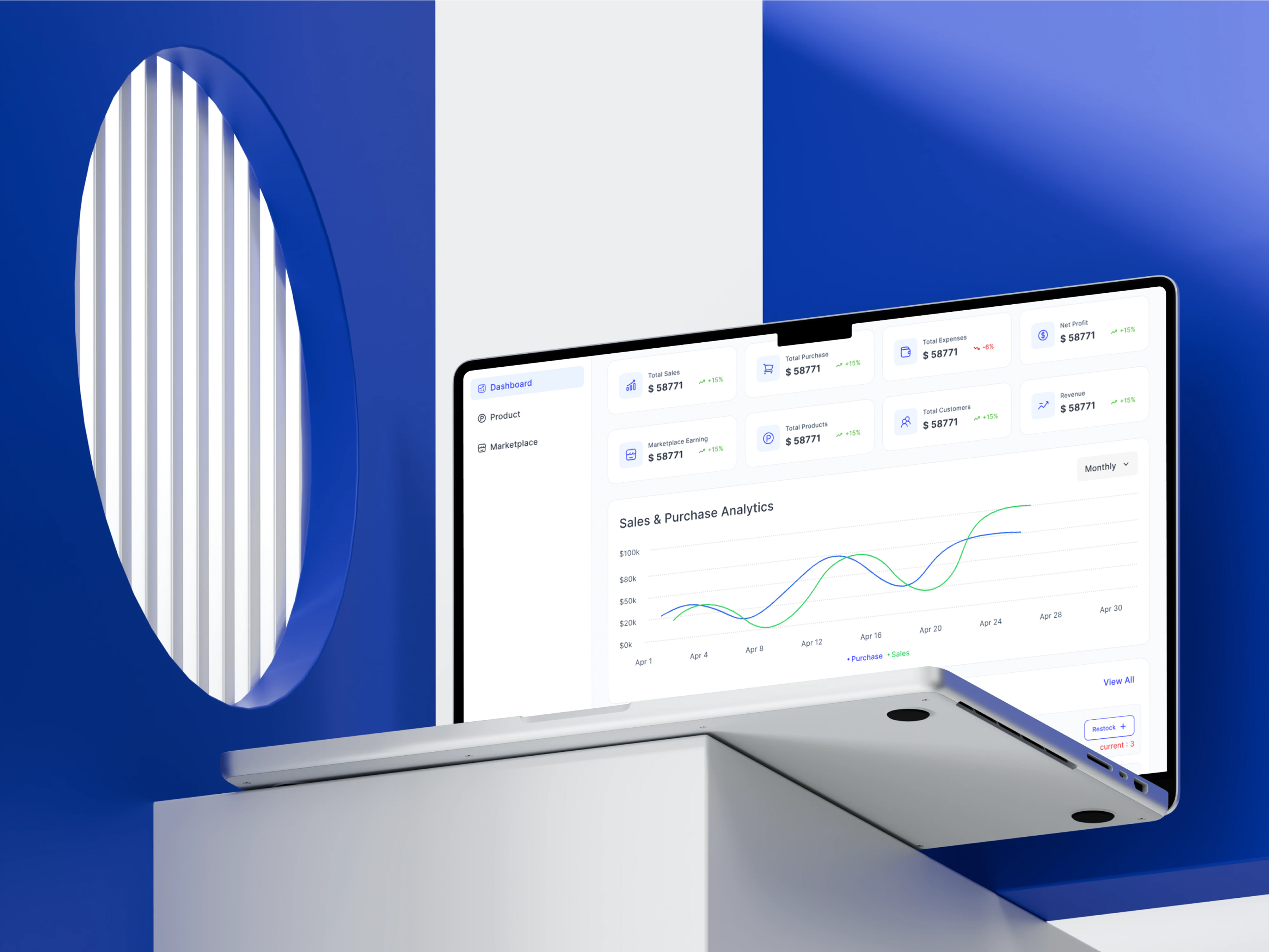 Marketplace Admin Dashboard — Sales, Inventory & Insights adminpanel dashboard datadrivendesign digitalproduct dribbbleshot management minimal multivendor operationalux product design saas scalingdesign startupsaas ui ux webapp webdesign
