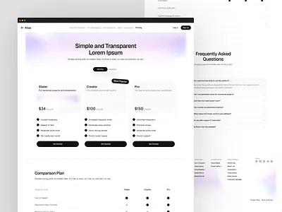 Atlas — AI Voice Platform Pricing Page ai platform ai voice clean interface comparison table enterprise faq landing page pricing page product marketing saas saas pricing subscription design text to speech ui design ux design web design website