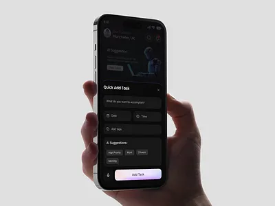 AI-Assisted Task Entry Mobile App ai assisted ai productivity ai ux app interface dark ui design inspiration digital product future of work interaction design mobile app design modern ui productivity app quick add task smart suggestions task entry smart tasks task management ui design user experience ux design