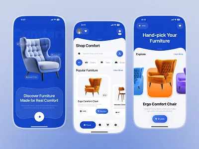 E-commerce Furniture Mobile App app app design e commerce e shop ecommerce app furniture app furnitureapp furnitureui homedecor interior design ios app minimal ui minimalist design mobile mobile app modern ui online store shopping app ui