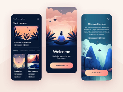 Meditation Mobile App Design, iOS Android android app branding design ios meditation meditation app mobile app design ui ux
