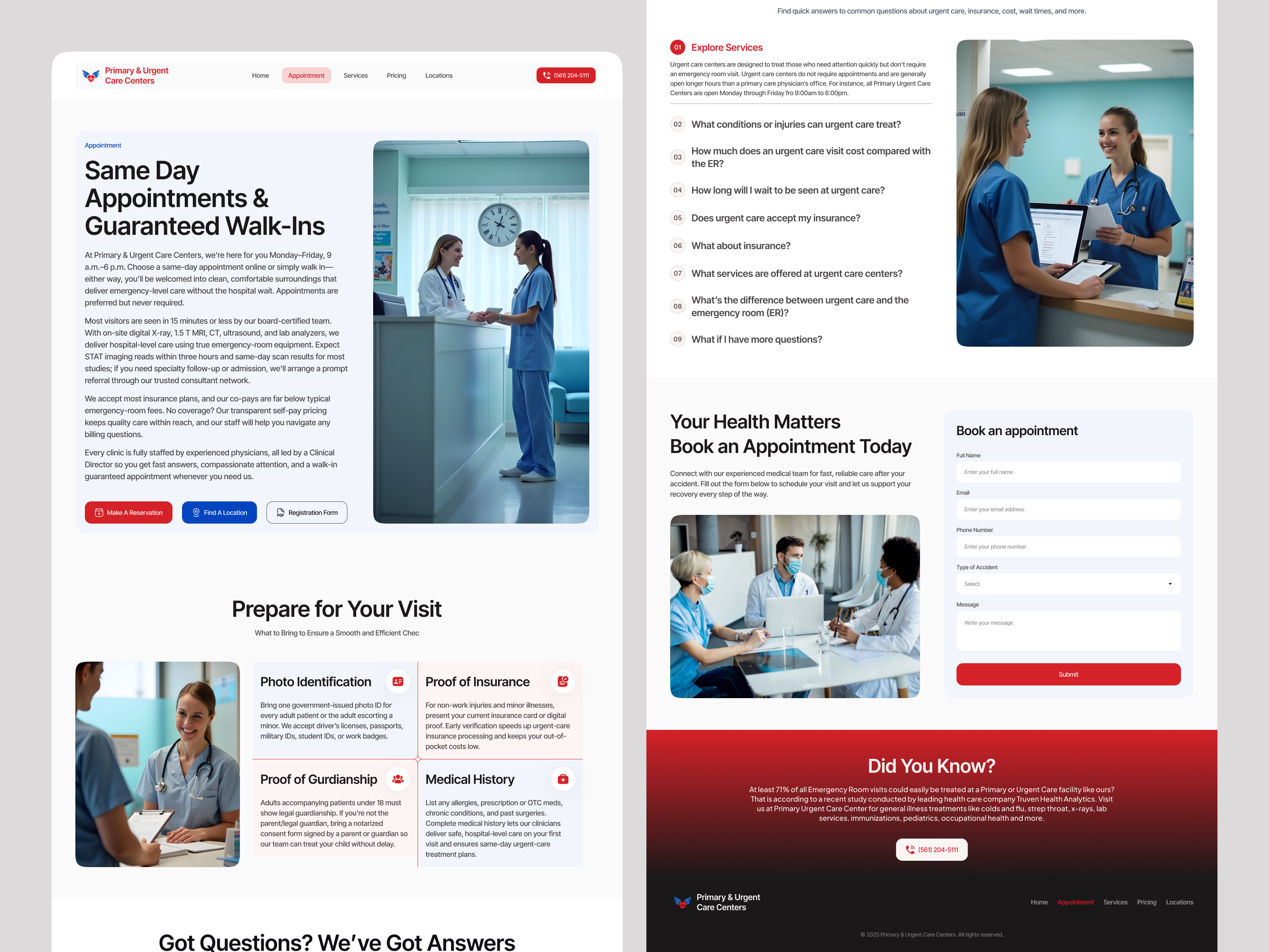 Urgent Care Center Website – Appointment Page Redesign interface product service startup ui ux web