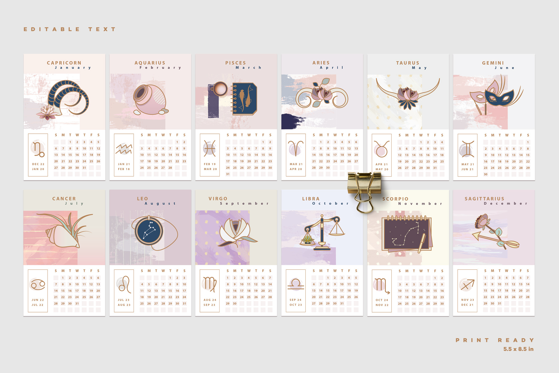Astrology horoscope calendar design abstract astrology calendar branding colorful colors design feminine graphic design horoscope calendar illustration pastel colors vector zodiac