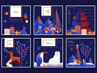 Art Deco winter illustration set abstract art deco branding christmas colorful colors design geometric graphic design illustration vector winter holidays
