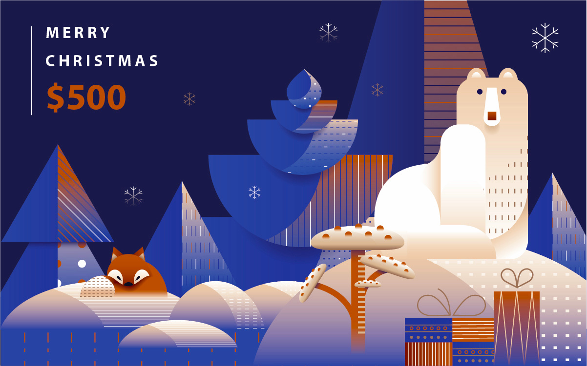 Art Deco gift card illustration abstract art deco branding christmas christmas tree colorful colors design geometric graphic design illustration ornate polar bear snow vector winter winter holidays