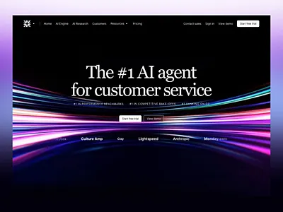 Fin Header Redesign | AI Agent for Customer Service (Animation) ai agent ai customer support ai product ai saas customer service interface landing page landing page design redesign saas website service startup ui ui design ux ux design web web design website website redesign