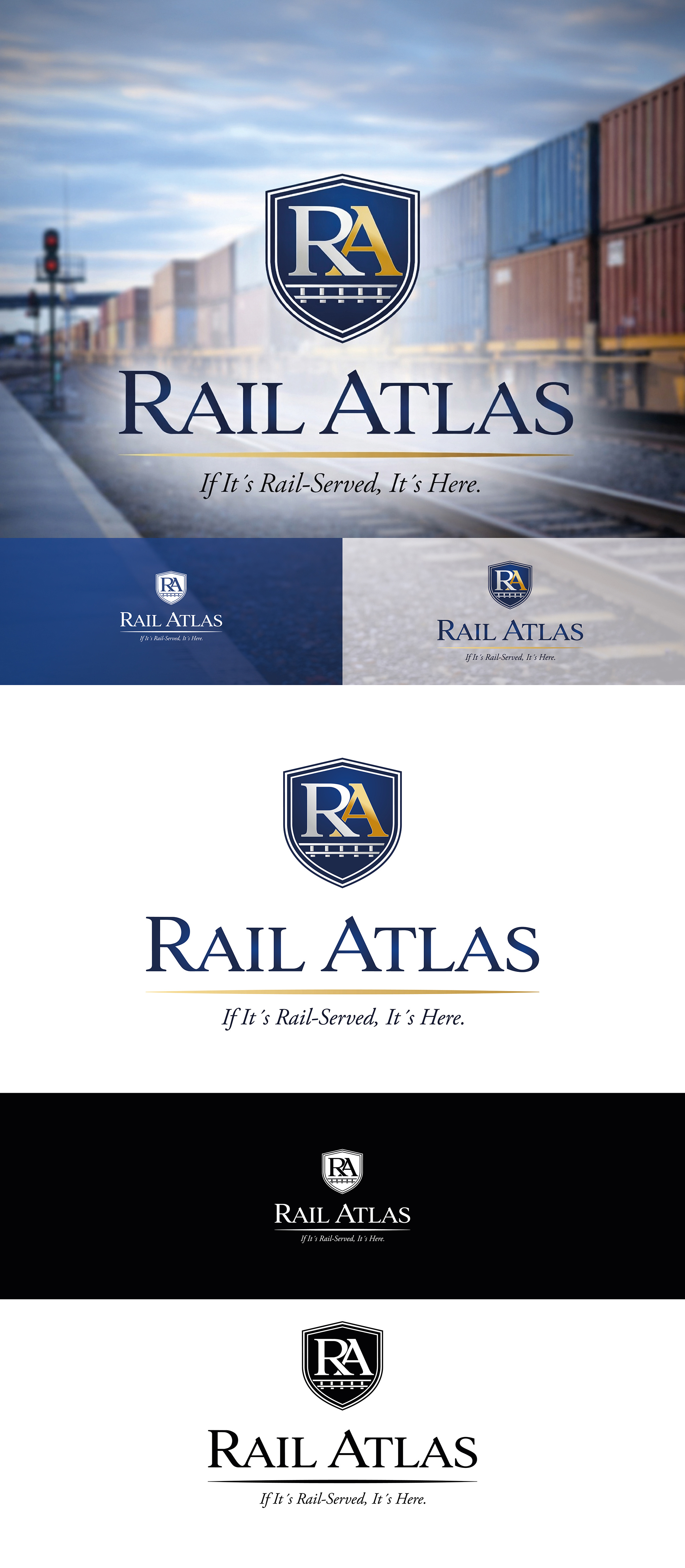 Shield-Emblem Logo for Rail & Logistics Brand badge brand identity brand system corporate emblem logistics logo navy gold print ready rail serif typography shield transportation vector wordmark