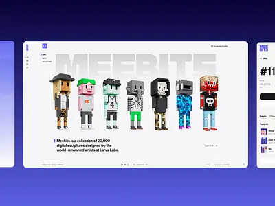Meebits website 3d animation blockchain crypto figma gsap meebits nft react ui ux web design web3 webgl