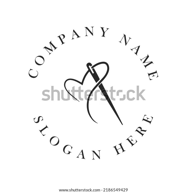 sewing needle logo-love needle logo vector