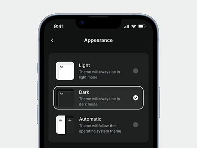 Appearance Mode Setting (Dark Mode/Light Mode) appearance dark mode icon iphone light mode mobile ui