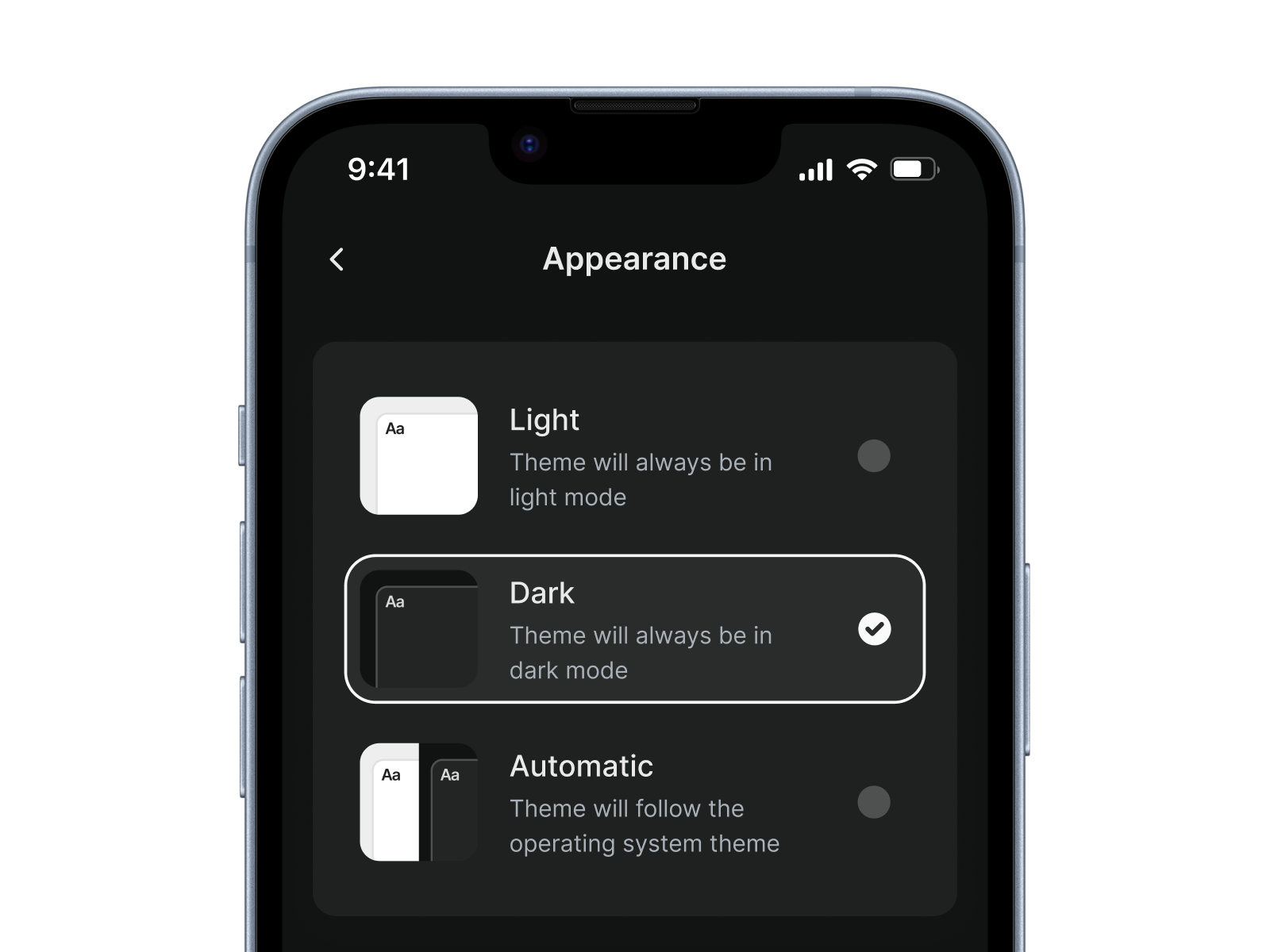Appearance Mode Setting (Dark Mode/Light Mode)