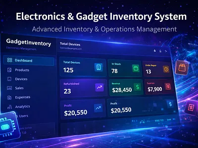 Electronics & Gadget Inventory System admindashboard analyticsdashboard branding businesssoftware dashboarddesign enterprisesoftware fintechui fullstackdevelopment glassmorphism graphic design inventorymanagement modernui productdesign saasdashboard softwaredesign startupdesign techdashboard ui uiuxdesign webappdesign
