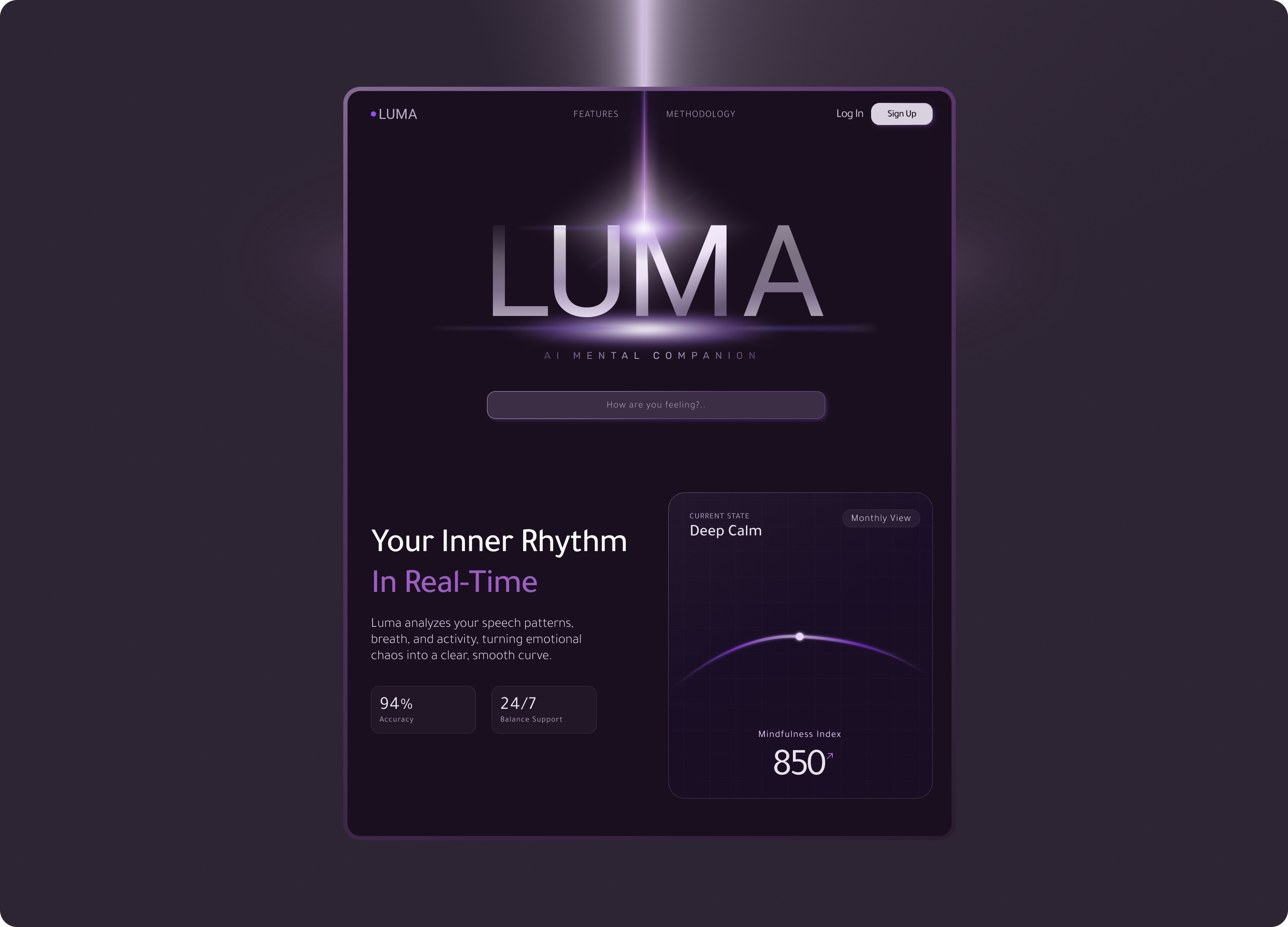 LUMA - AI Mental Companion 🟣 3d animation design figma graphic design landing page startup ui user interface web design