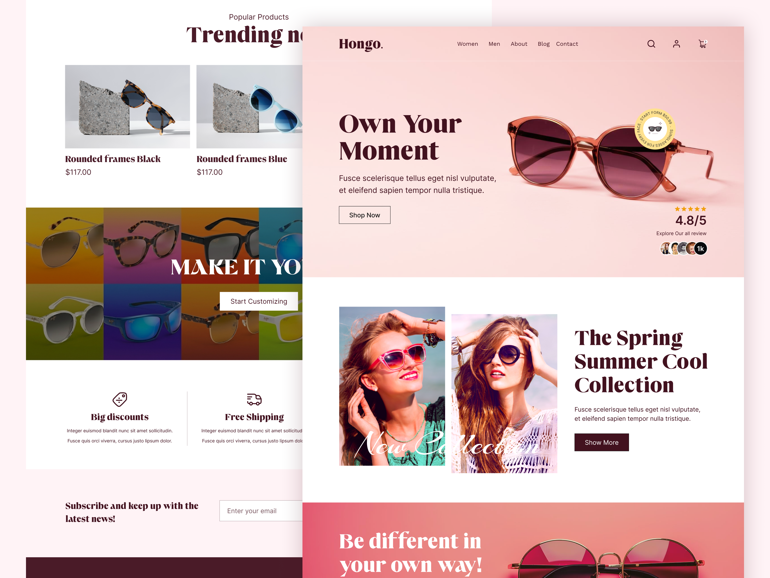 Example of Hongo – Sunglasses E-commerce Website Design