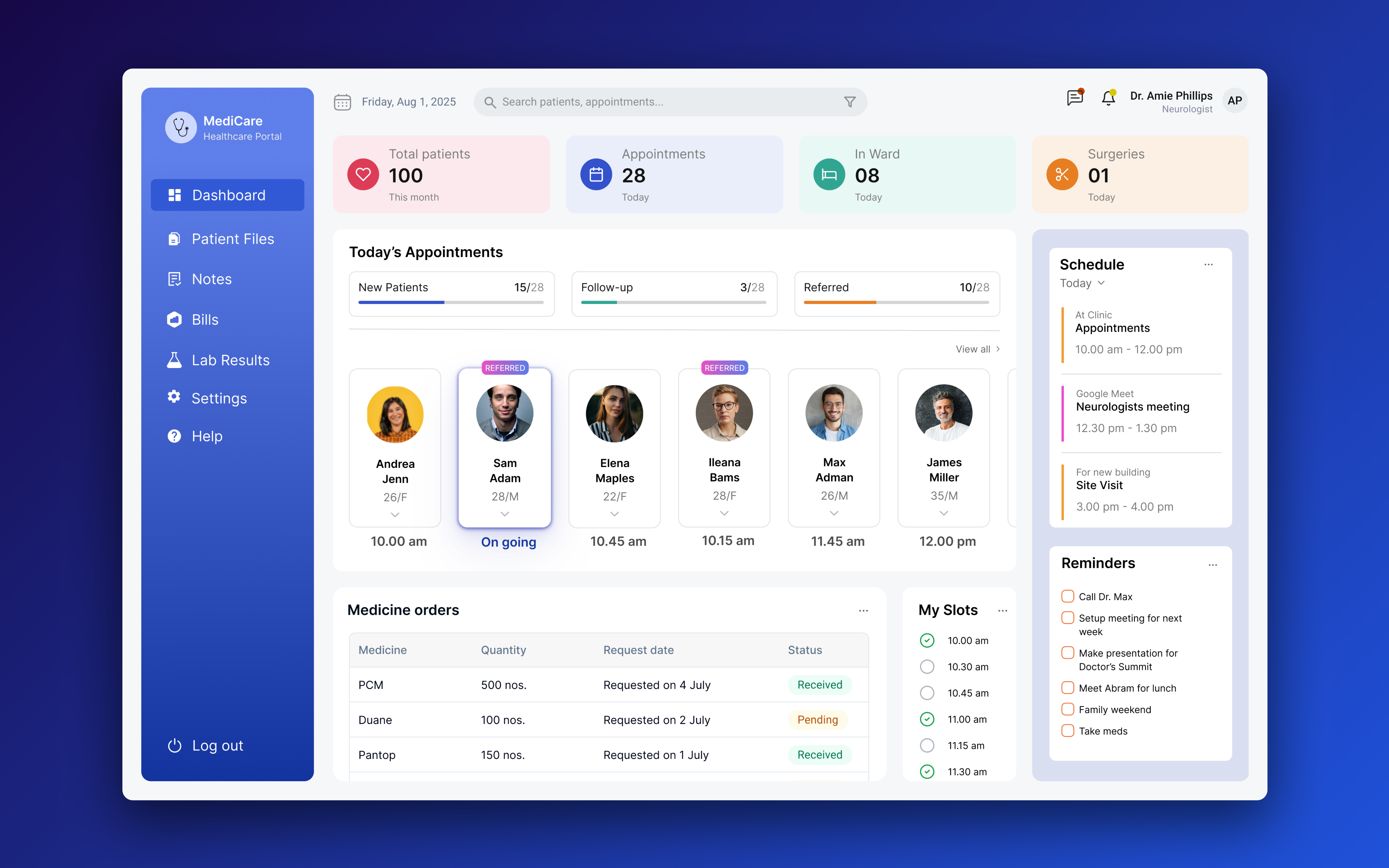 Healthcare Doctor Dashboard UI dashboard doctordashboard enterprise figma healthcare healthtech productdesign saas ui uidesign uiux webapp
