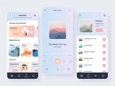 Meditation App by Alex Pavlov app branding design graphic design illustration logo meditation minimal music player relax soft ui ux vector yoga