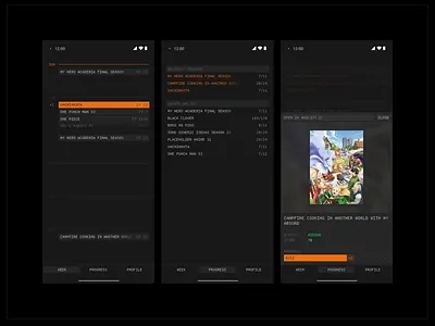 Anime progress tracker anime app drawer index interface list order sorting timeline ui utilitarian