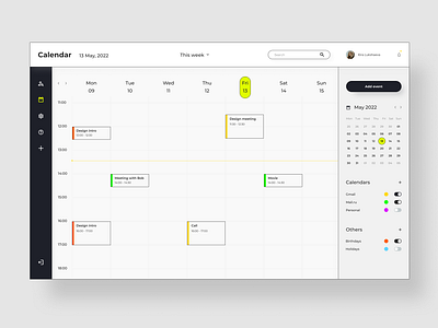 Calendar app calendar concept dashboard design minimal study ui ux yellow