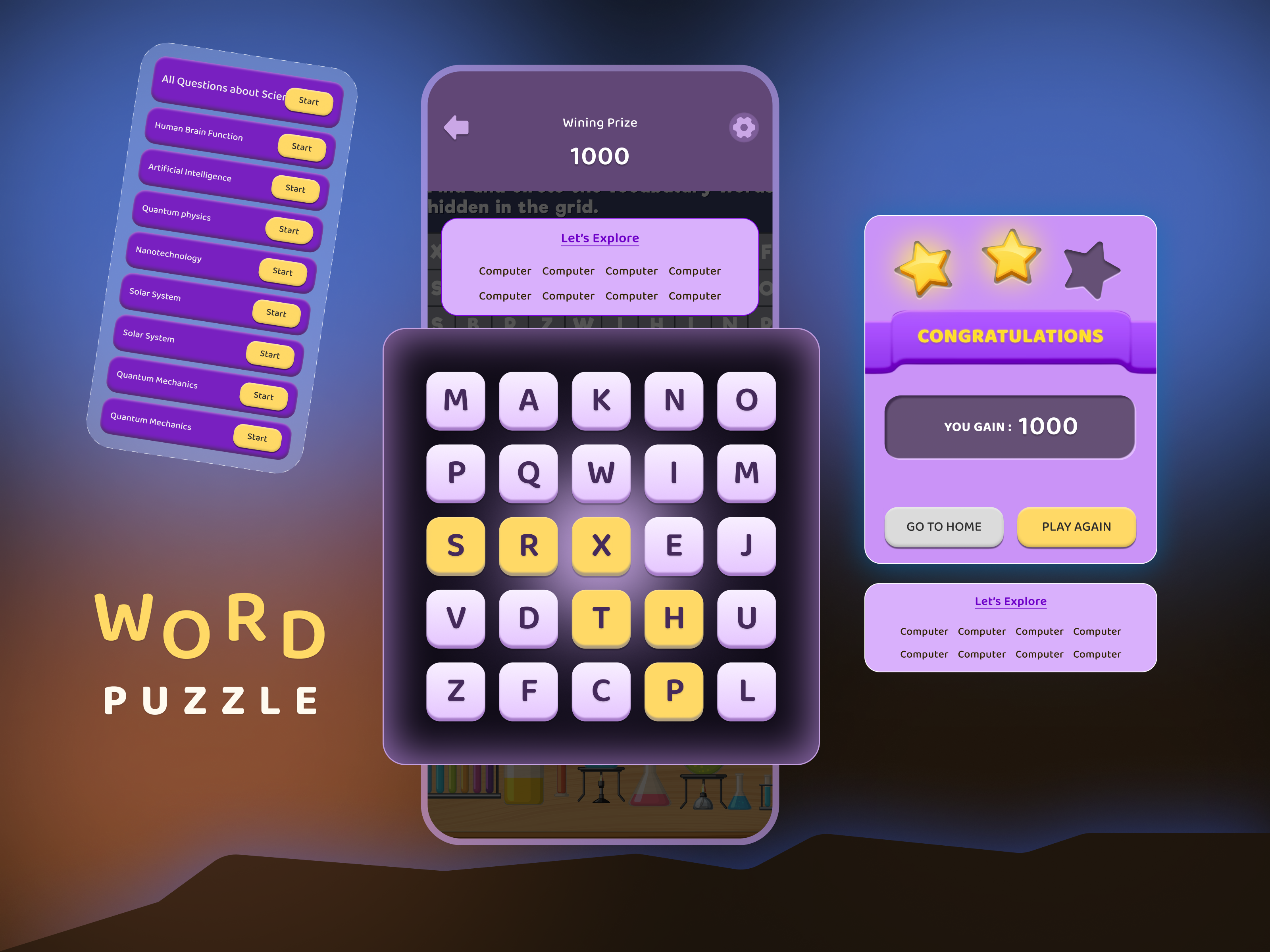 Word Puzzle Game UI || Playful Learning app app design app games game game design mobile game play playful product design puzzle puzzle game smtech24 sports ui uiux word game
