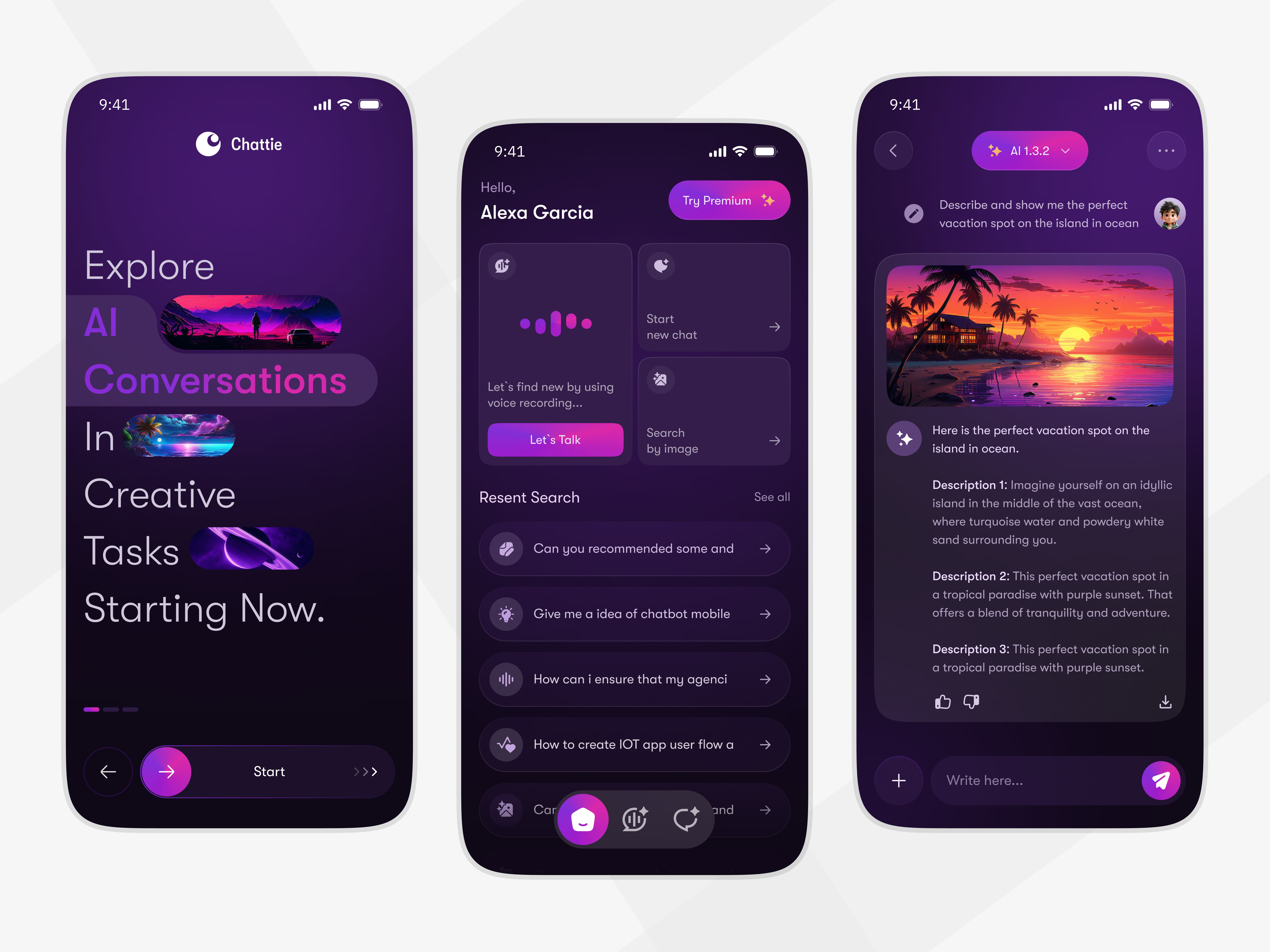 AI Chatbot and Image Generator Mobile App ai ai app ai assistant ai chatbot app design chatbot conversational ui dark app dark mode image generator mobile app smart assistant ui ux