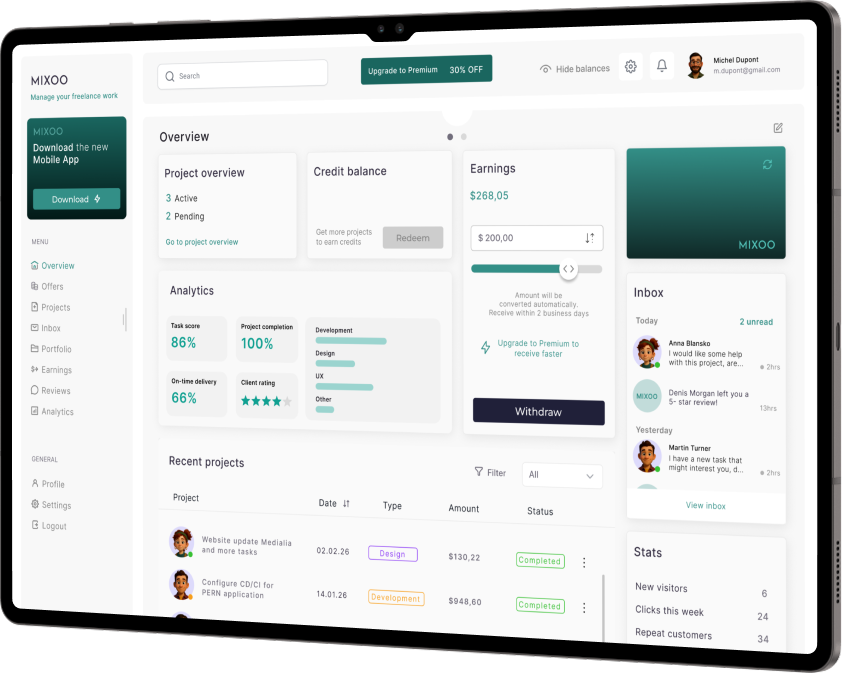 Mixoo - Freelancer platform dashboard UI app ui dashboard dashboard ui desktop app ui