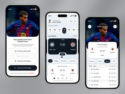 Live Football Match Mobile App app ui concept design dark ui dashboard design design inspiration dribbble figma design football app interaction design live score match tracking mobile app design mobile ui product design sport ui sports app ui design ui ux user experience ux design