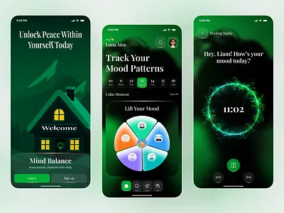 Mental Wellness & Mood Tracker App UI app app design habit habit tracker health app ios meditation mental health mental wellness mindfulness mobile mobile app mood tracker mood tracker app product design self care tracker ui ui design wellness