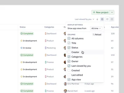 Lumera - Table Filters bulkaction button checkbox dashboard data dropdown filters popovers table ui ux website