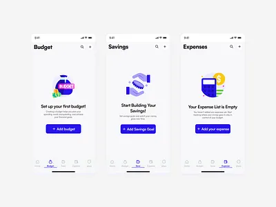 FinPal: Empty States (Budget, Savings & Expenses) app design budgeting empty state finance financeapp fintech iosdesign minimal design mobile app modern ui onboarding product design savings ui ui design uidesign ux design