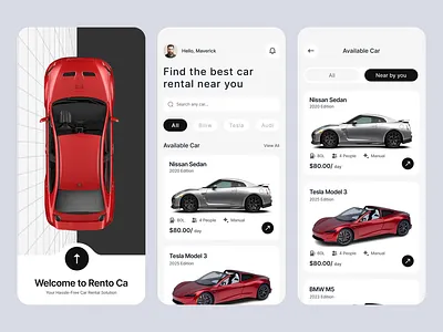 Car Rental App UI Design android appdesign appui carrental figma interfacedesign ios minimalist mobile ui uidesign uiux userinterface visual design wireframe