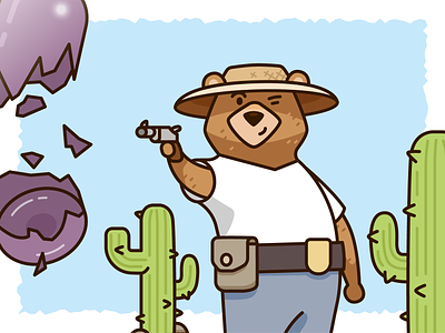 Illustration for Bearmint bear branding cactus cartoon character cowboy creative desert digital flat funny graphic design gun illustration landing page mascot outline vector web illustration western