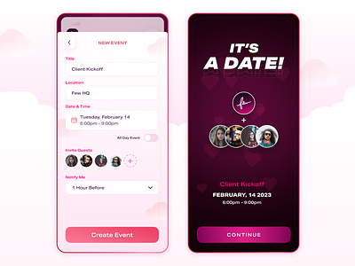 Valentines Day Calendar App Concept 2023 after effects animation app calendar concept dating event february heart pink valentines