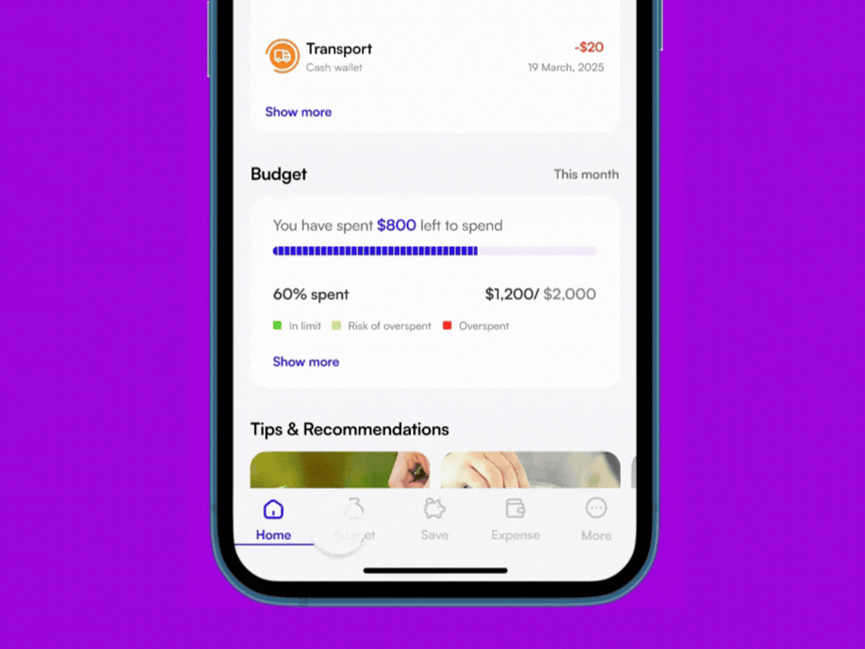 FinPal: Bottom Navigation State app flow app ui appflow budgeting expenses finance app fintech homepage interactiondesign microinteraction mobile ui mobileapp mobilescreen productdesign prototype savings uidesign uxdesign