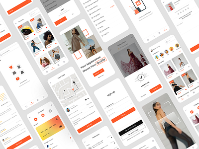 E-commerce - Mobile App app app design application cart case study clothes e commerce mobile app ecommerce graphic design home page log in map orange scan shopping start ui uiux web woman