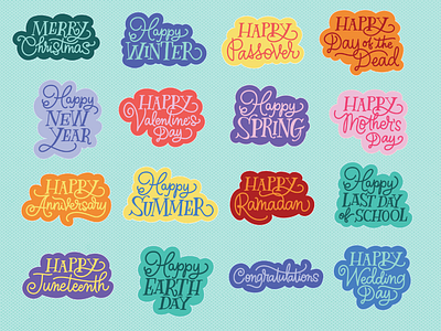 More stickers for Wordy Holidays app design graphic design hand lettering stickers typography