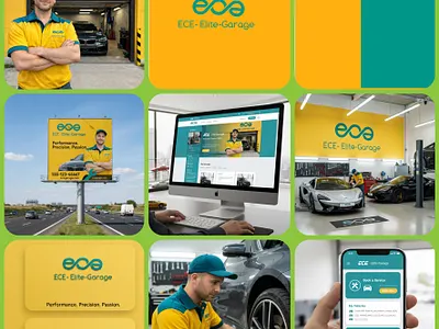 The ECE (Elite Garage) logo represents engineering excellence, brand branding garage logo mockup