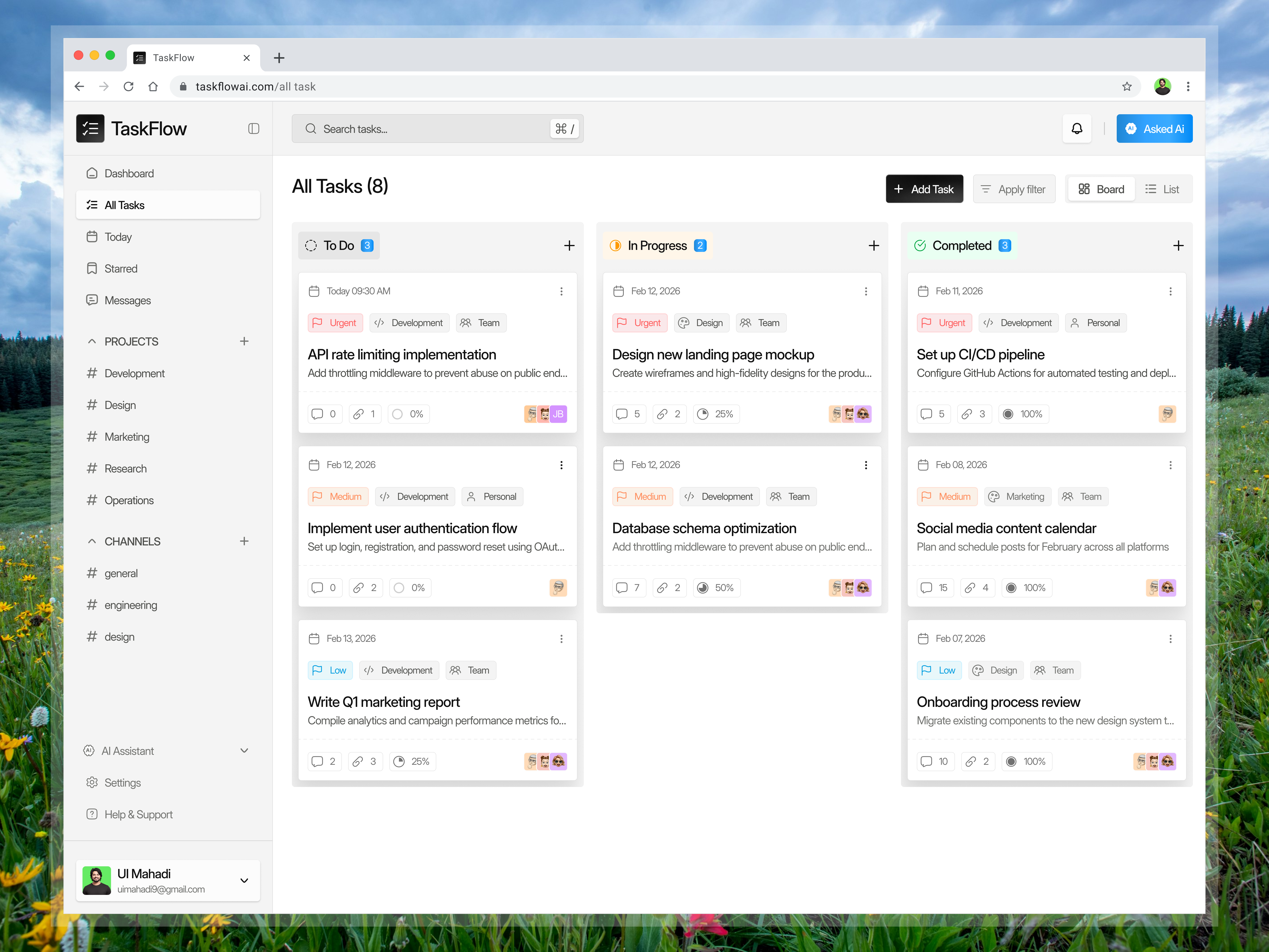 TaskFlow — Minimalist Project Management Dashboard app daly ui dashboard design mobile app projectmanagement saas taskmanagement ui ux webdesign