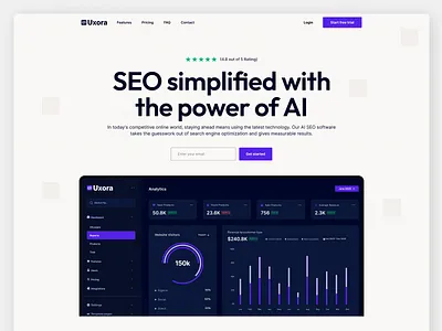 Uxora—SaaS Landing Page design figma homepage landing page landingpage layout design minimal modern design saas saas landing seo landing software ui uiux design web web design webflow website wireframing wordpress