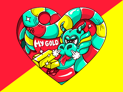 Dragon and Gold art cartoon couple dragon gold illustration love valentine velentine`s day
