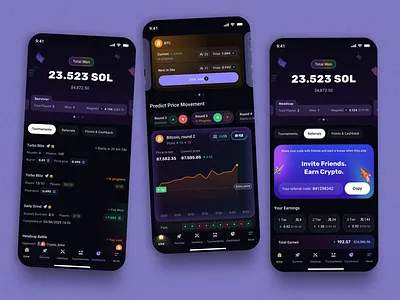Crypto Gambling Mobile UI app bitcoin btc chart crypto dark darkui dashboard gambling game gaming mobile referral solana stats ui