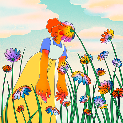 Smelling the flowers cartoon character character design editorial flowers illustration resting sky smell