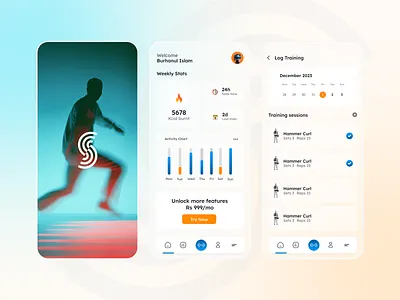 Fitness App — Workout Tracking & Training Platform UI activity tracking app design dashboard fitness app glass morphism health app mobile app product design statistics subscription training ui design ux design workout app