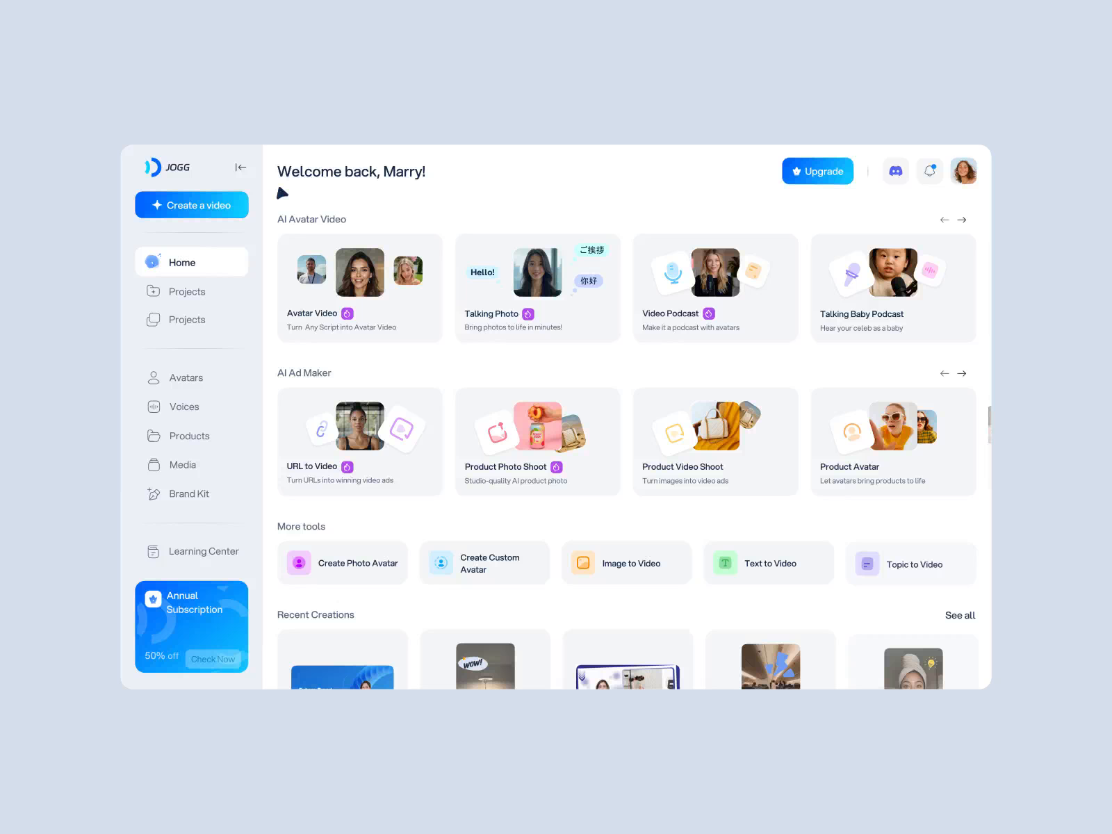 Example of AI Avatar Platform UI/UX Design
