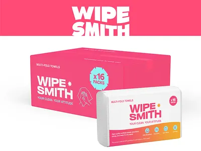 WipeSmith - Logo + Packaging Design Option #3 abstract box packaging brand identity cleaning cleaning logo cleaning packaging letter logo logo design modern packaging packaging design wipe wipes wordmark wordmark logo