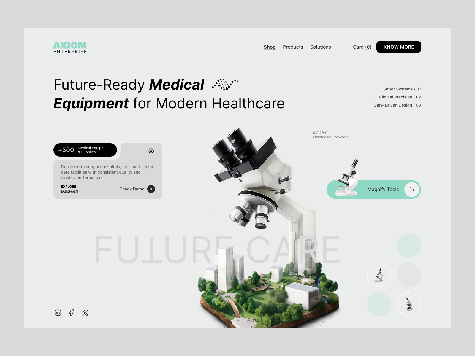 Future-Ready Medical Equipment Website clean ui enterprise ui figma design future healthcare futuristic ui healthcare branding healthcare design healthcare ui hospital website idealrahi medical equipment medical landing page medical technology medical web medical website medtech saas style ui ux web design