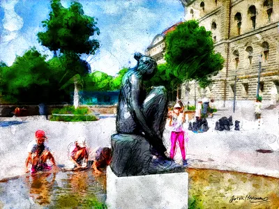 Enfants et fontaine