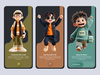 Avatar Maker Onboard Screen android appdesign appui avatarmaker digitalidentity figma ios minimal design productdesign uiux user experience user interface visual design wireframe